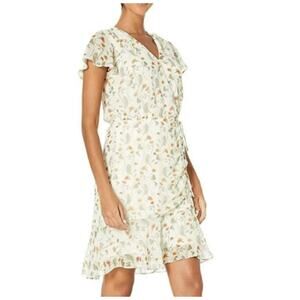 Sam Edelman Size 4 Dress - V-neck, short sleeves, floral with shimmery